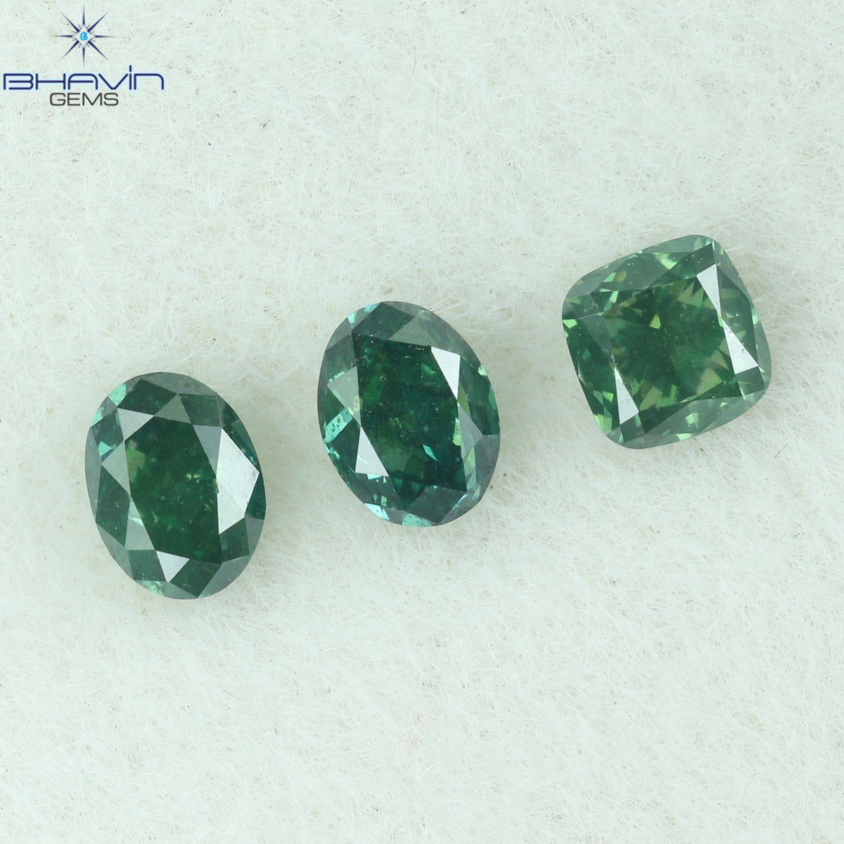 0.39 CT/3 Pcs Natural Mix Shape Diamond Enhanced Bluish Green Color Clarity SI1 (3.33 MM)