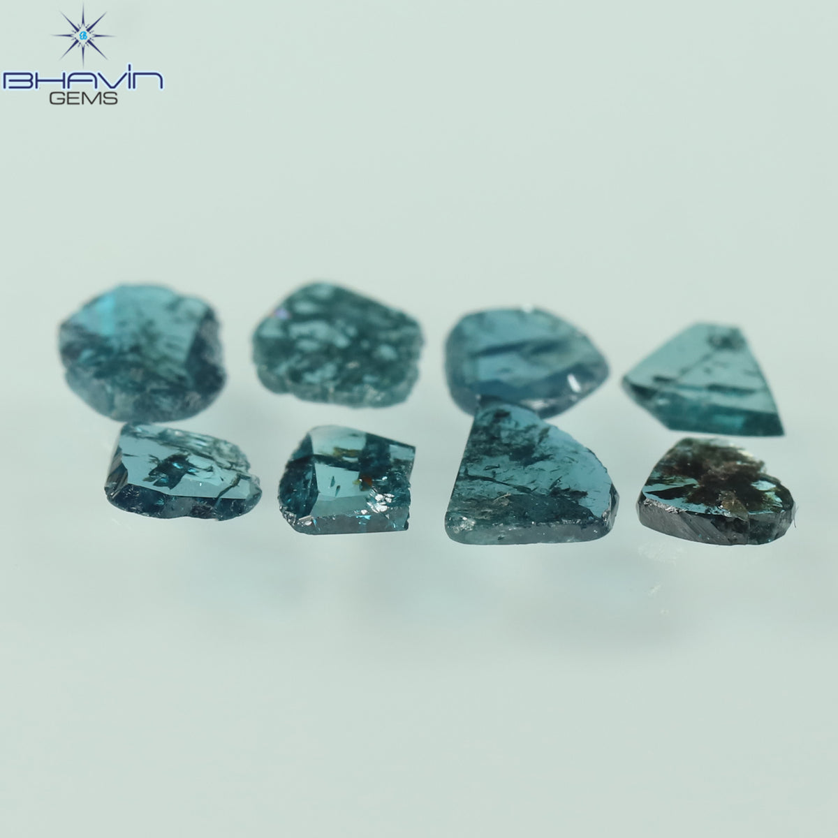 0.55 CT/4 個 スライス形状 天然ダイヤモンド ブルー イエロー カラー I3 クラリティ (5.40 MM)
