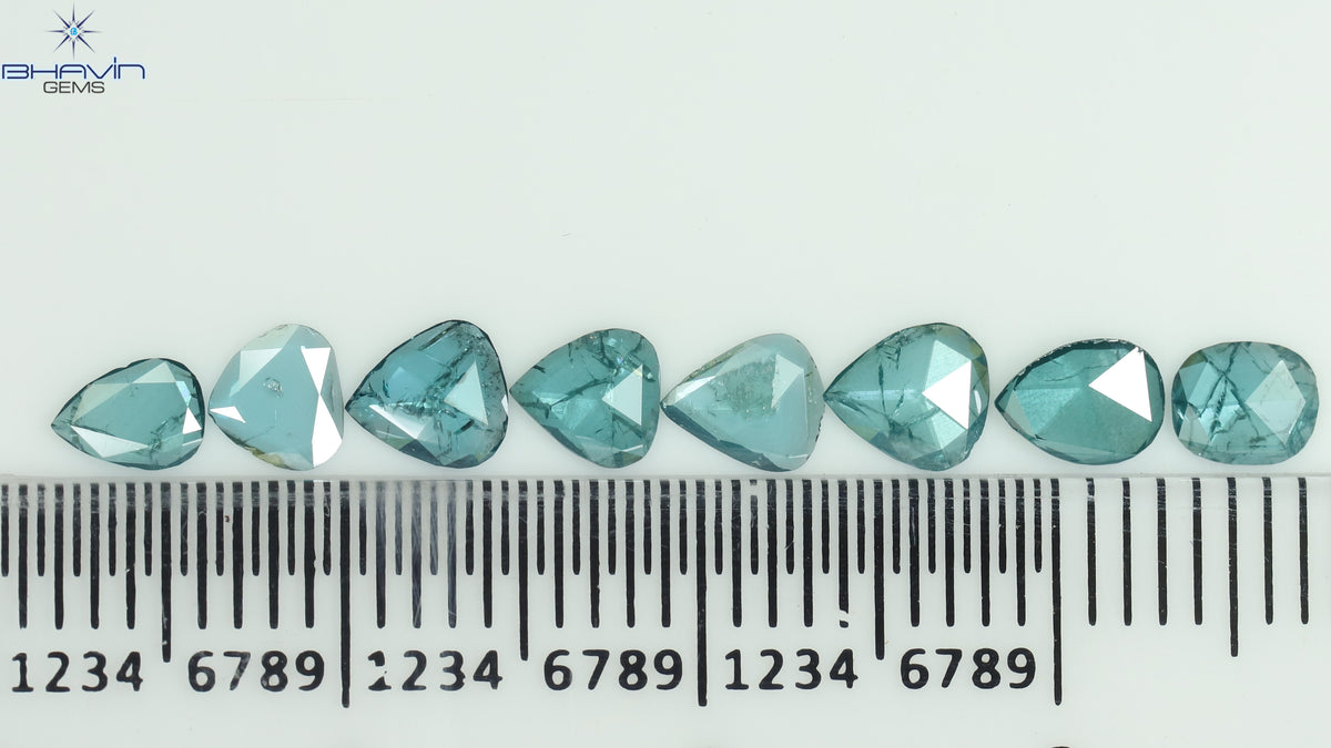 0.55 CT/4 個 スライス形状 天然ダイヤモンド ブルー イエロー カラー I3 クラリティ (5.40 MM)