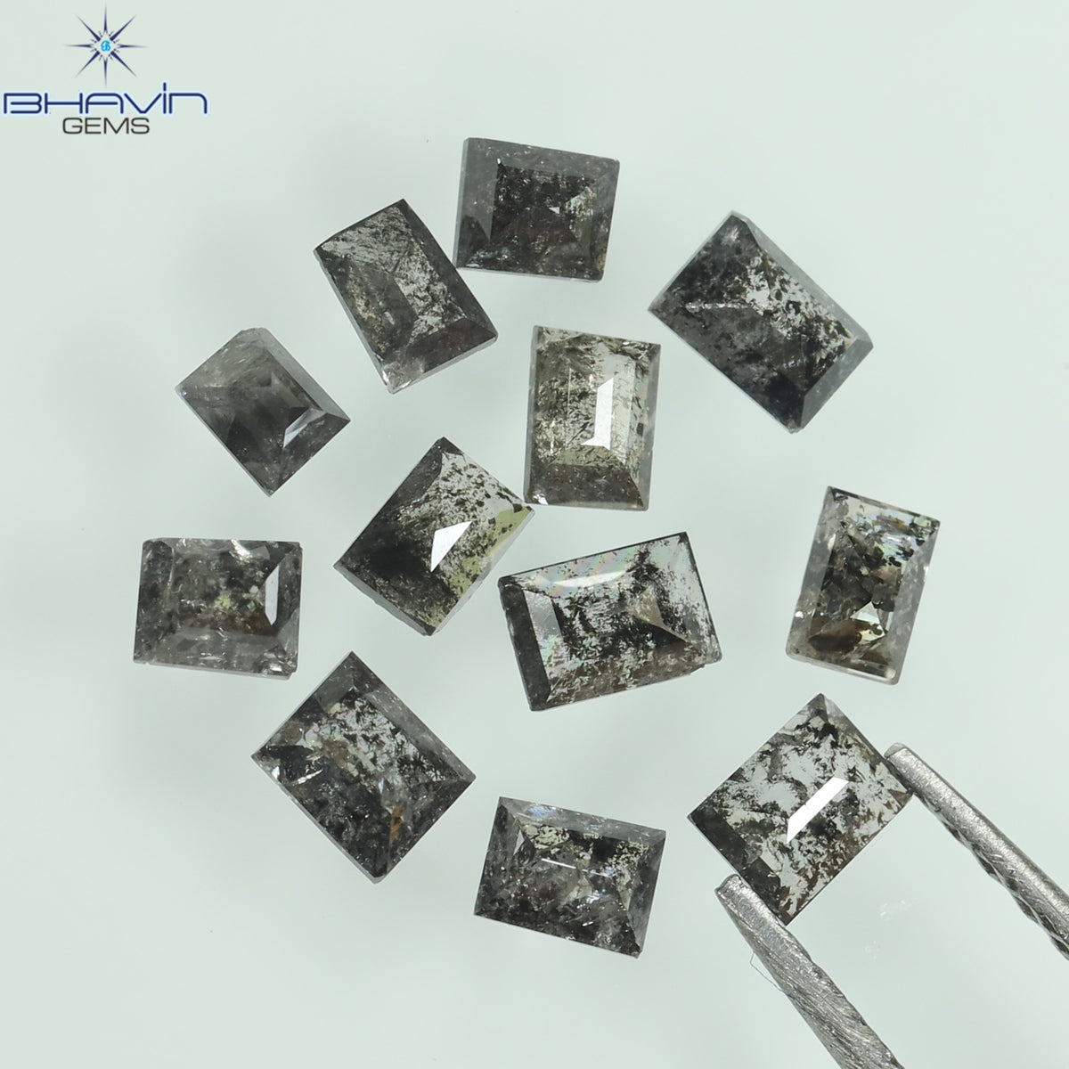 1.13 CT/12 Pcs Natural Square Baguette Diamond Salt and Pepper Color Clarity I3 (3.37 MM)