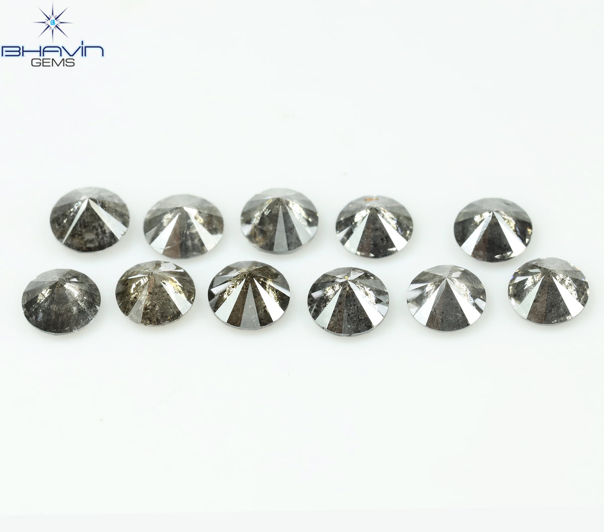 1.00 CT/6 個 ラウンド シェイプ ナチュラル ルース ダイヤモンド ソルト アンド ペッパー カラー I3 クラリティ (3.52 MM)