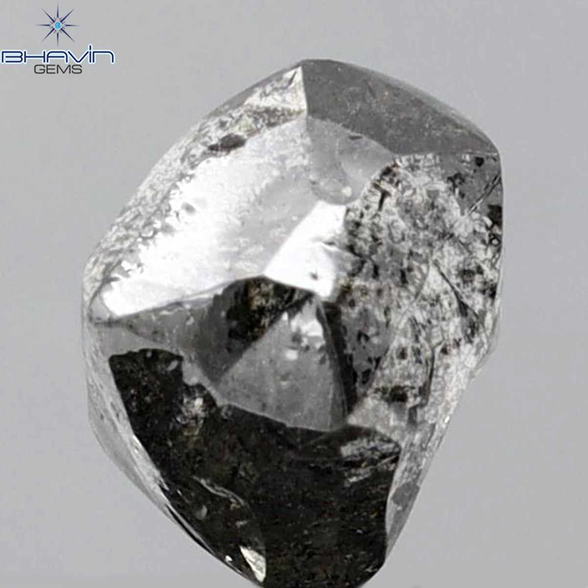 2.63 CT ラフシェイプ 天然ダイヤモンド ブラックグレー（ソルトアンドパッパー）カラー I3 クラリティ（7.68 MM）