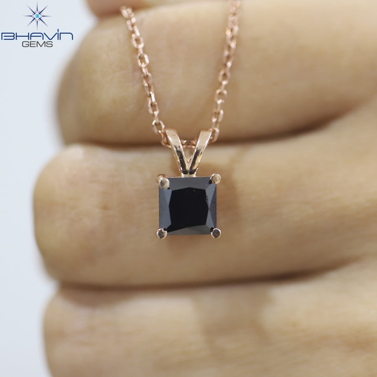 Noir Princess-Cut Black Diamond Pendant & Stud Earrings Set