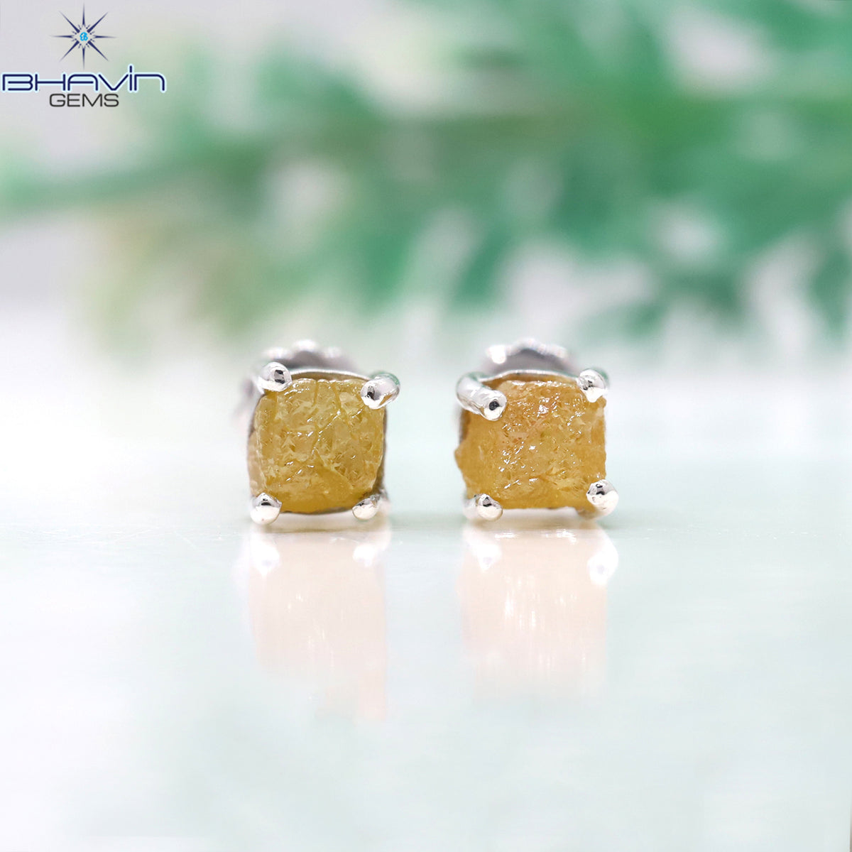 Natural Rough Yellow Diamond Stud Earrings