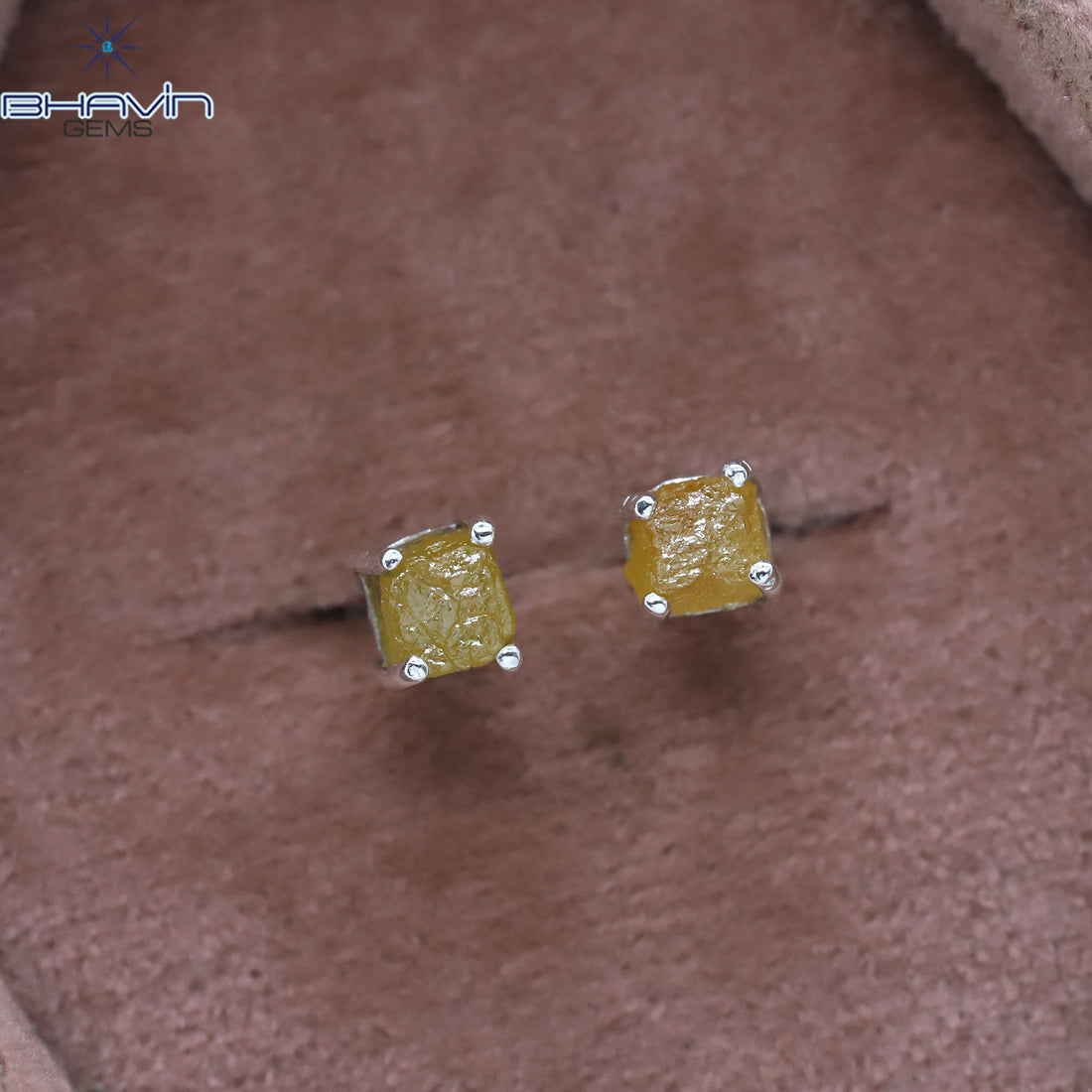 Rough Diamond White Gold Stud Earring Yellow Diamond Natural Loose Diamond Earring