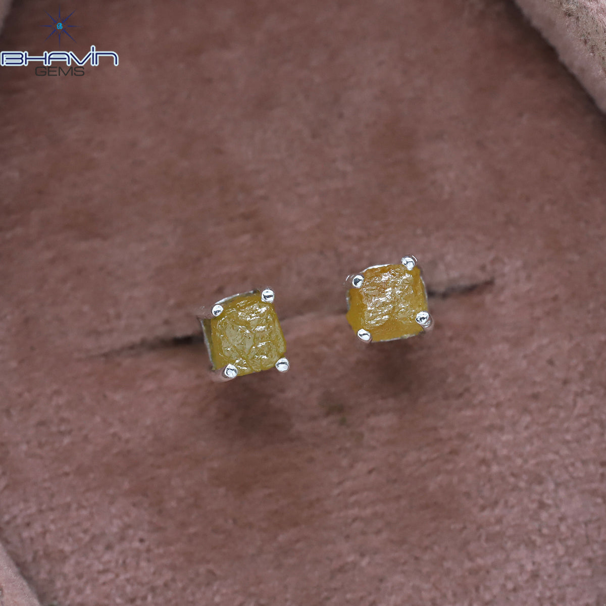 Natural Rough Yellow Diamond Stud Earrings