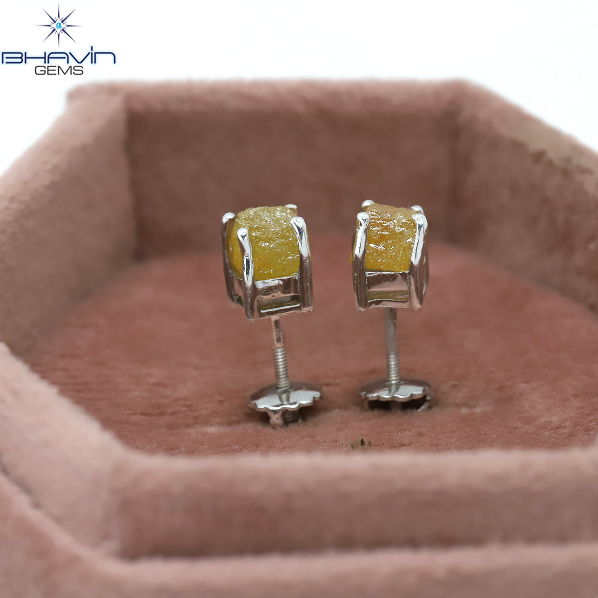 Natural Rough Yellow Diamond Stud Earrings