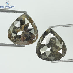 2.78 CT /2 ピース ペアシェイプ ナチュラル ダイヤモンド ソルト アンド パッパー カラー I3 クラリティ (2.78 MM)