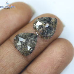 4.21 CT /2 PCS  Pear Shape Natural Diamond Salt And Papper Color I3 Clarity (11.02 MM)