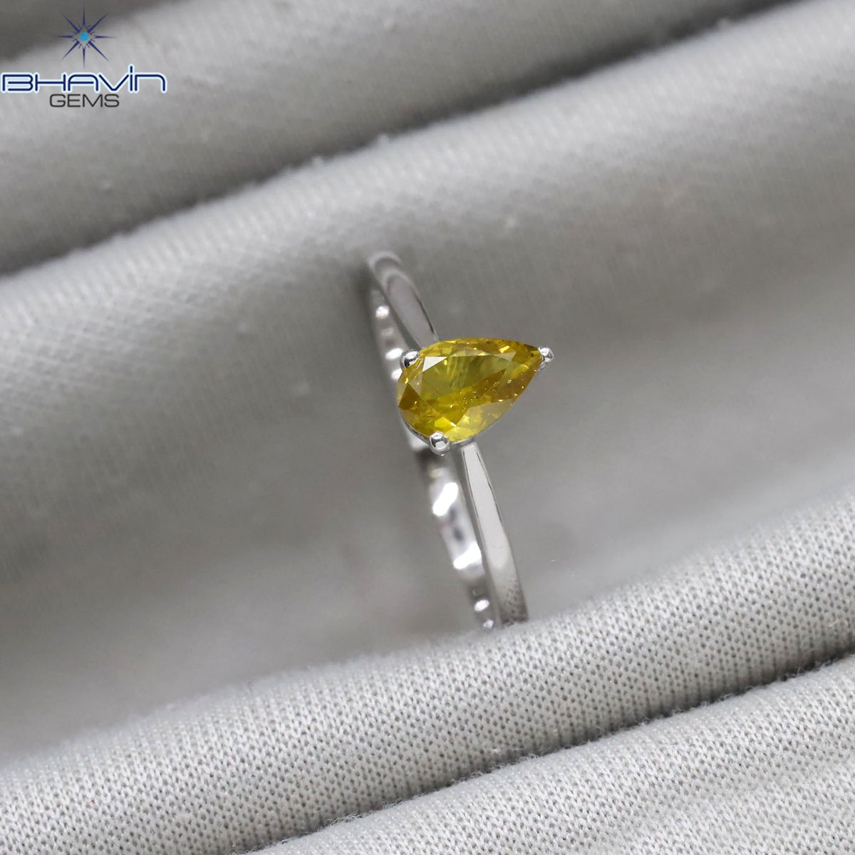 Pear-Shaped Fancy Yellow Diamond Solitaire Ring in White Gold