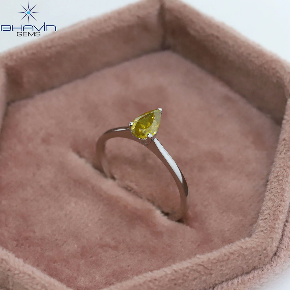 Pear-Shaped Fancy Yellow Diamond Solitaire Ring in White Gold