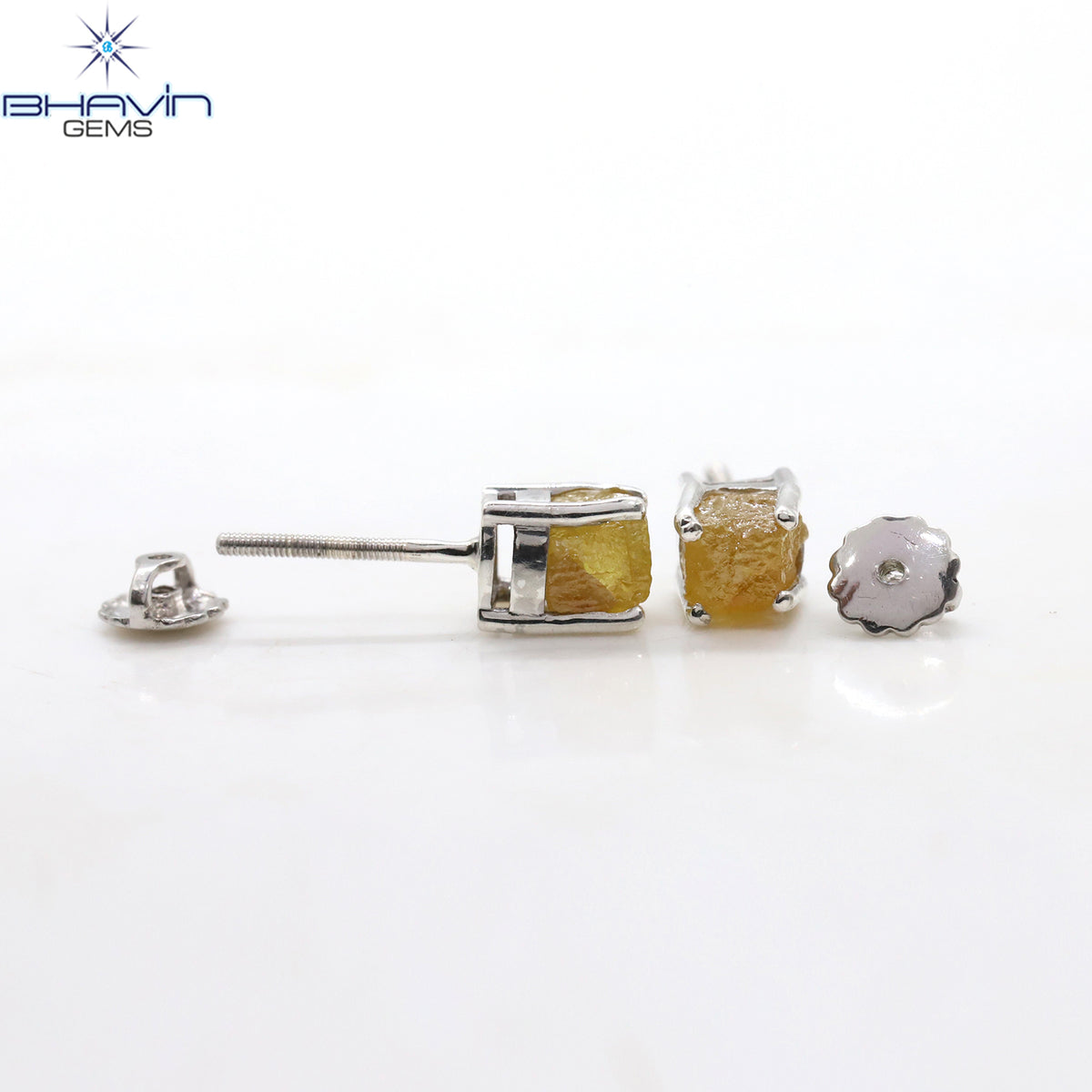 Natural Rough Yellow Diamond Stud Earrings