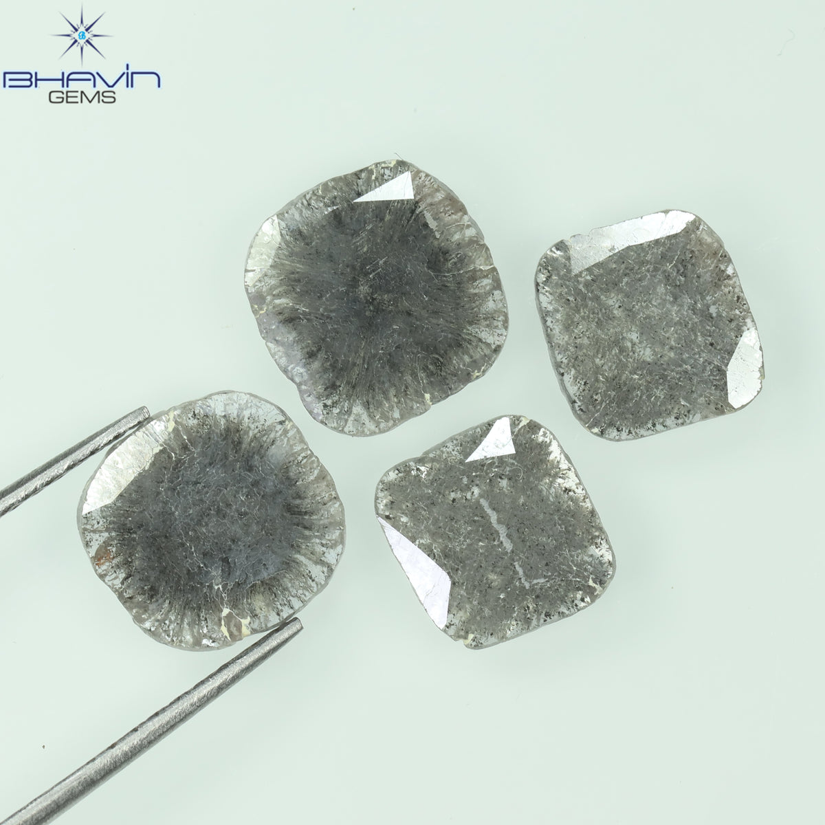 2.51 CT/4 Pcs Natural Slice Diamond Salt and Pepper Color Clarity I3 (8.42 MM)