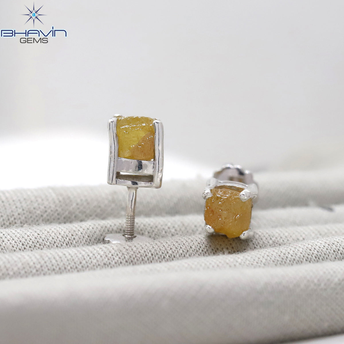 Natural Rough Yellow Diamond Stud Earrings