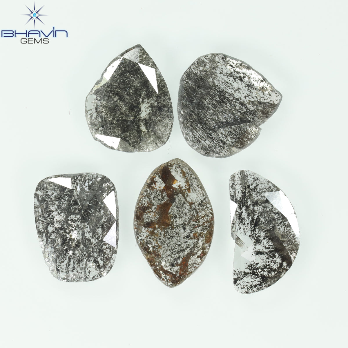3.10 CT/5 Pcs Natural Mix Slice Diamond Salt and Pepper Color Clarity I3 (10.62 MM)