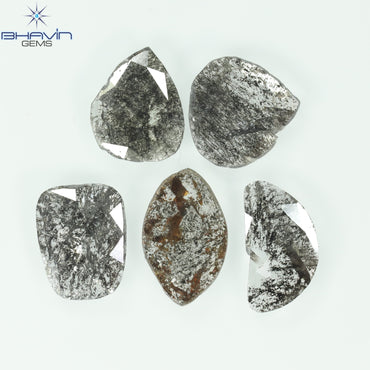 3.10 CT (5 Pcs) Slice Shape Natural Diamond Salt And Pepper Color I3 Clarity (10.62 MM)