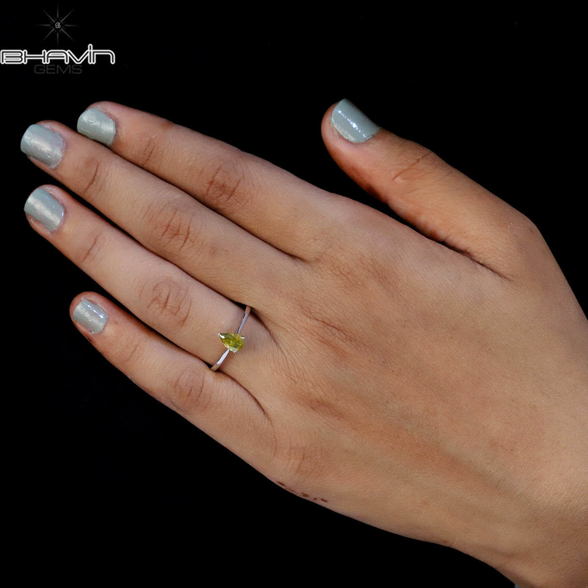 Pear-Shaped Fancy Yellow Diamond Solitaire Ring in White Gold