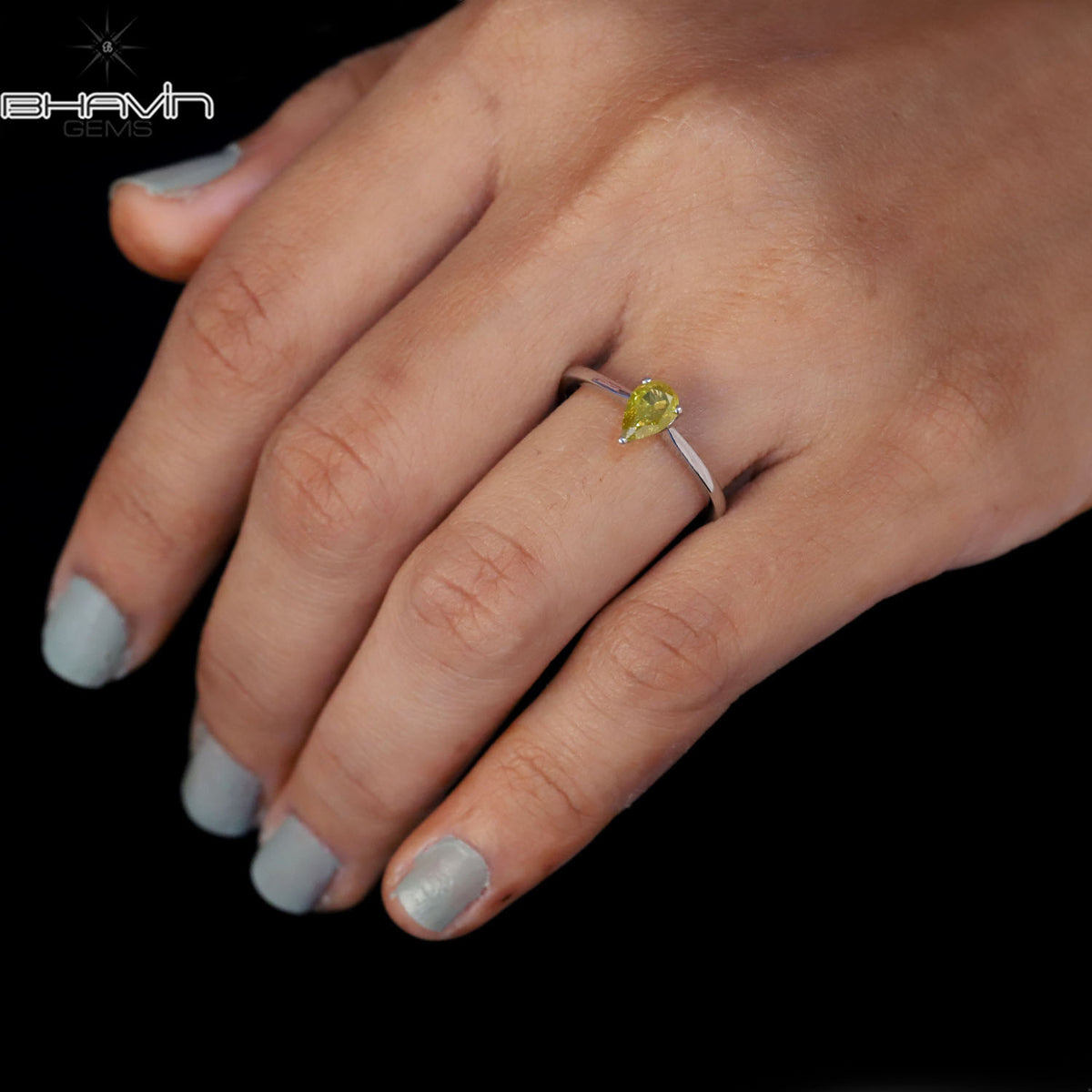 Pear-Shaped Fancy Yellow Diamond Solitaire Ring in White Gold