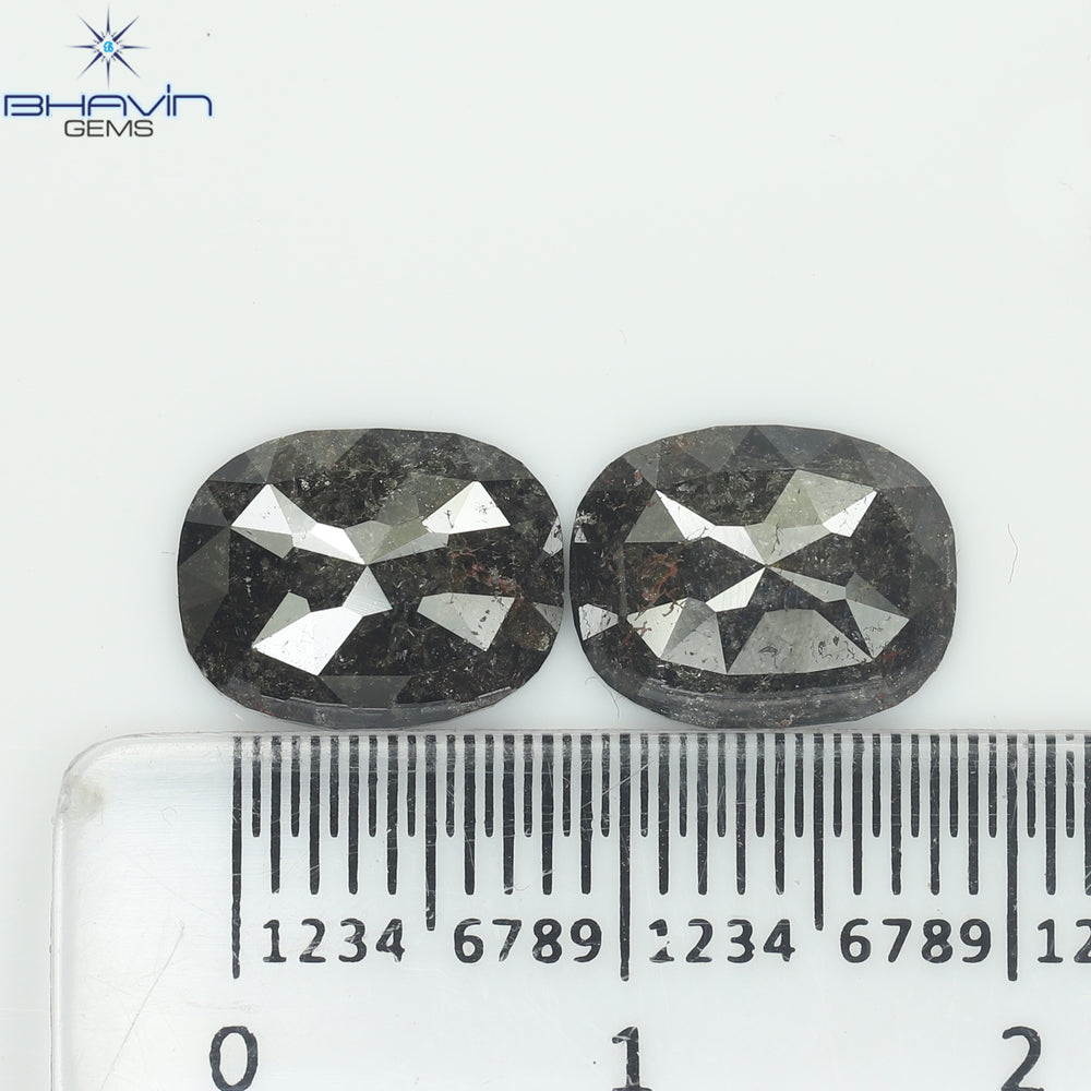 3.74 CT/ 2 PCS Oval Shape Natural Diamond Brown (Salt And Papper) Color I3 Clarity (9.99 MM)