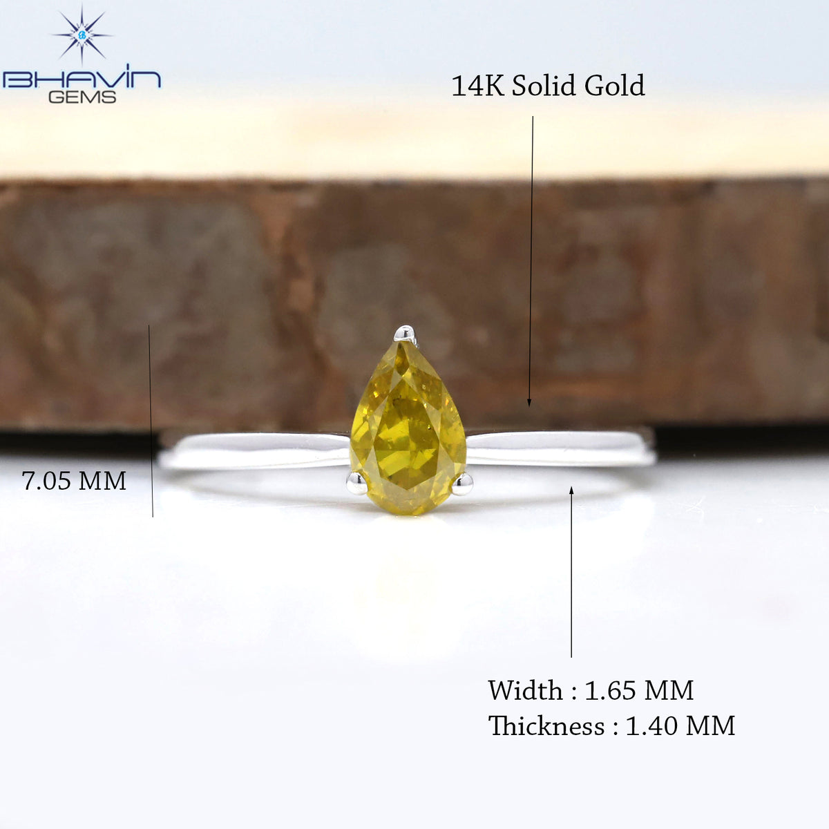 Pear-Shaped Fancy Yellow Diamond Solitaire Ring in White Gold