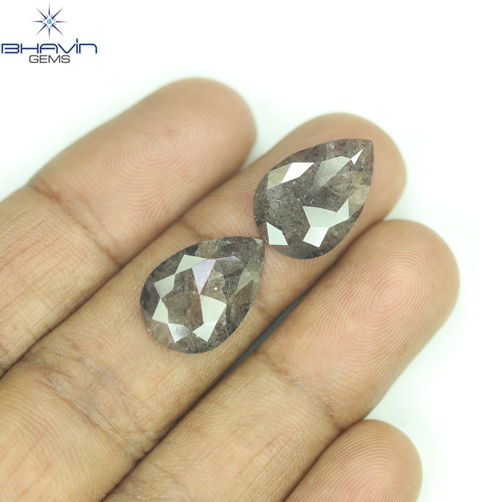 5.78 CT(2 Pcs) Pear Shape Natural Salt and pepper Color I3 Clarity (15.30 MM)