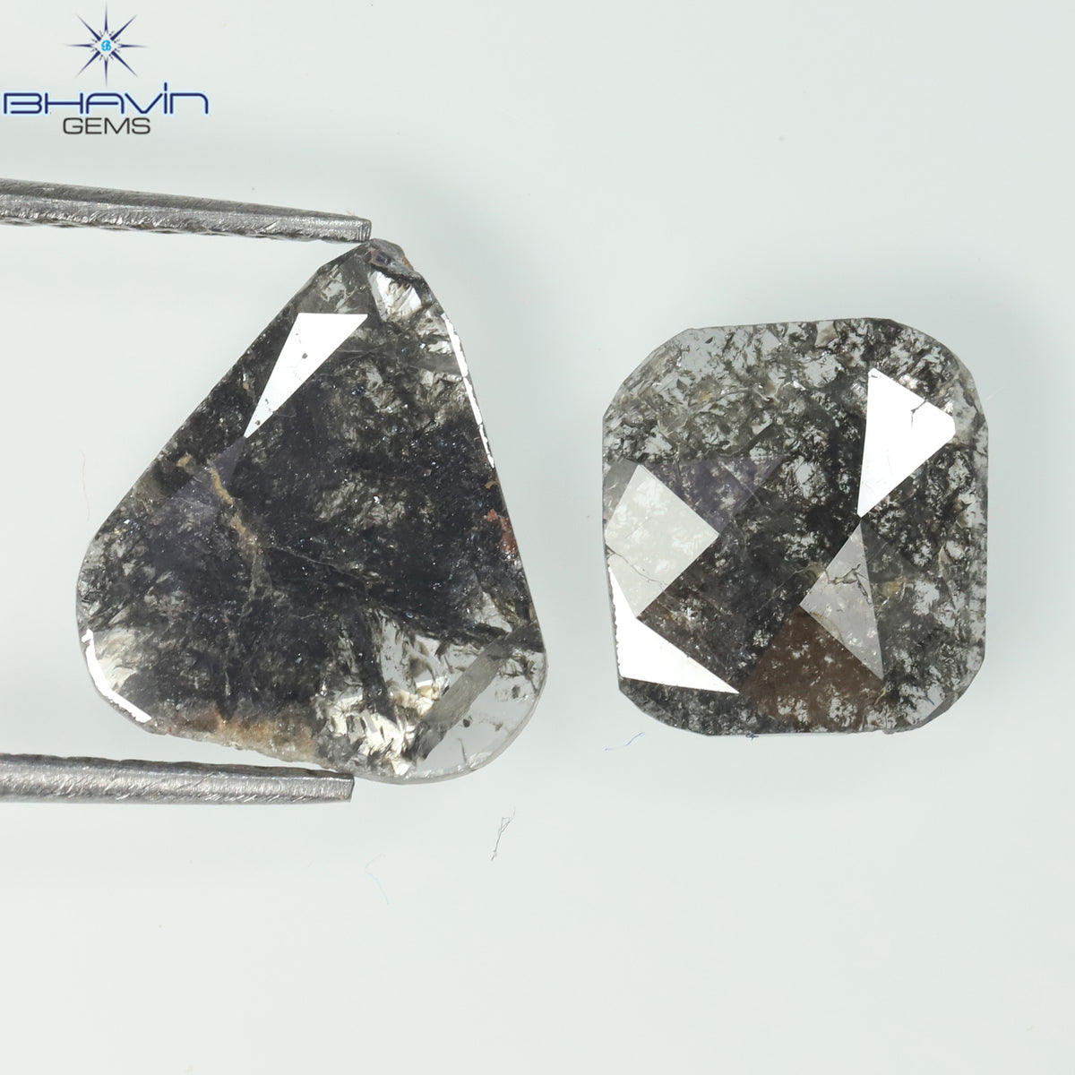 2.25 CT/2 Pcs Natural Slice Diamond Salt and Pepper Color Clarity I3 (13.60 MM)