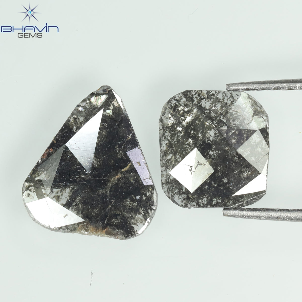 2.25 CT/2 Pcs Natural Slice Diamond Salt and Pepper Color Clarity I3 (13.60 MM)