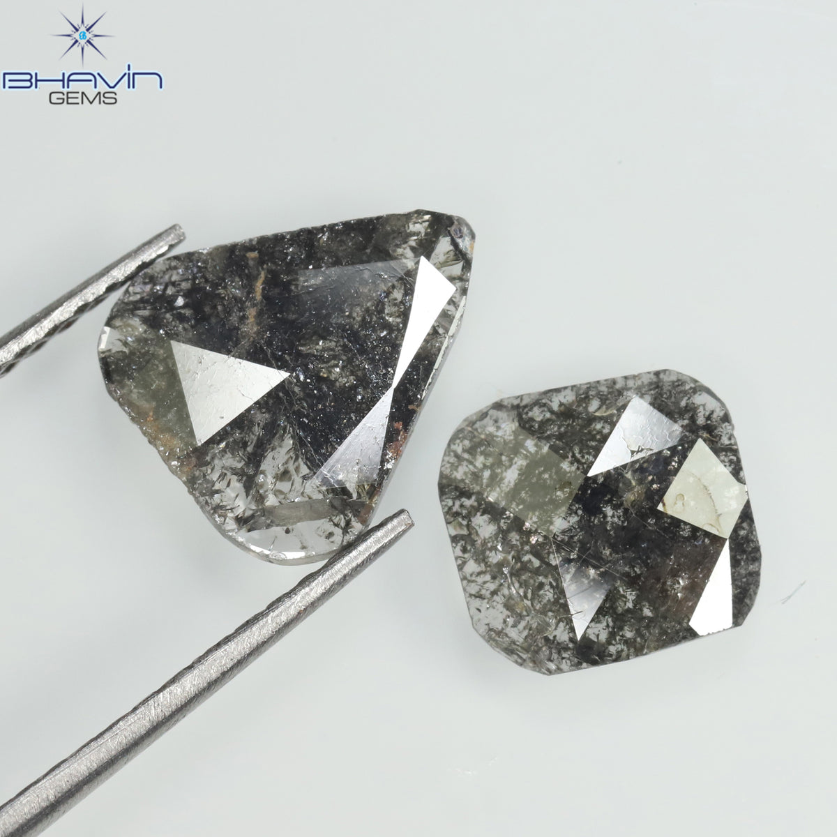 2.25 CT/2 Pcs Natural Slice Diamond Salt and Pepper Color Clarity I3 (13.60 MM)