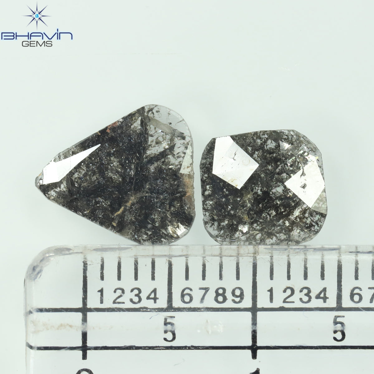 2.25 CT/2 Pcs Natural Slice Diamond Salt and Pepper Color Clarity I3 (13.60 MM)