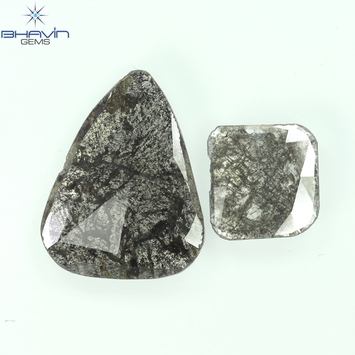 1.45 CT/2 Pcs Natural Slice Diamond Salt and Pepper Color Clarity I3 (9.51 MM)