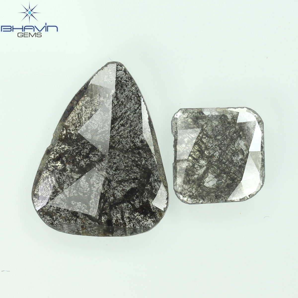 1.45 CT/2 Pcs Natural Slice Diamond Salt and Pepper Color Clarity I3 (9.51 MM)