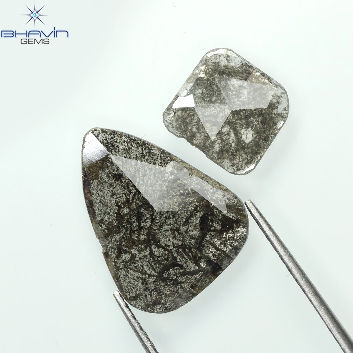 1.45 CT/2 Pcs Natural Slice Diamond Salt and Pepper Color Clarity I3 (9.51 MM)