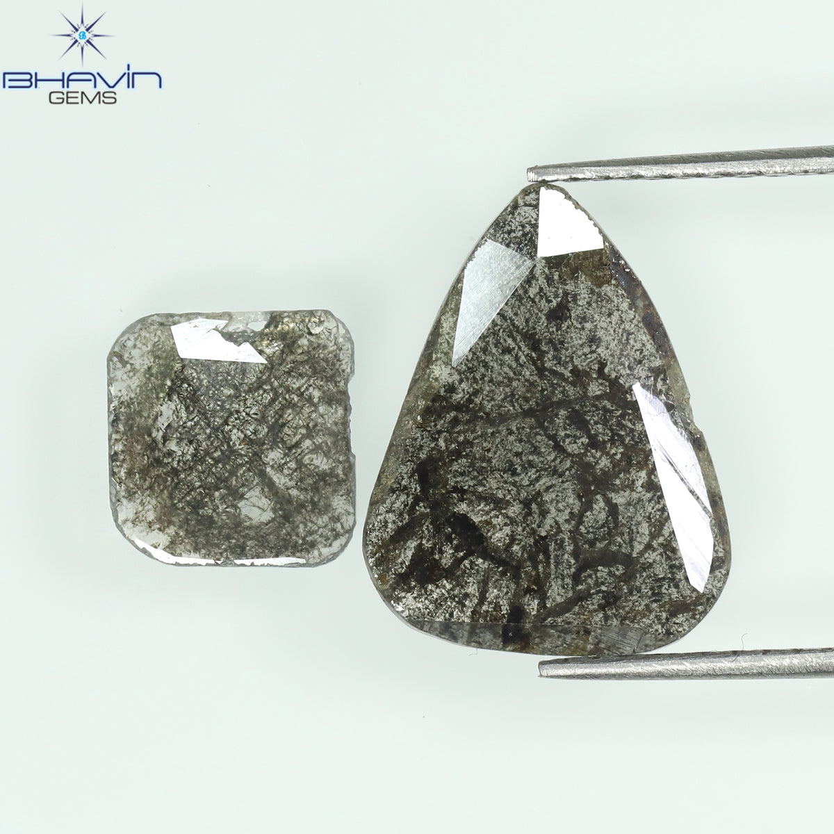 1.45 CT/2 Pcs Natural Slice Diamond Salt and Pepper Color Clarity I3 (9.51 MM)