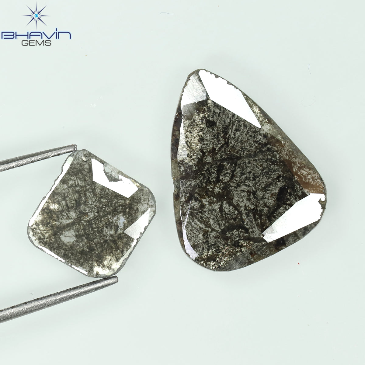 1.45 CT/2 Pcs Natural Slice Diamond Salt and Pepper Color Clarity I3 (9.51 MM)