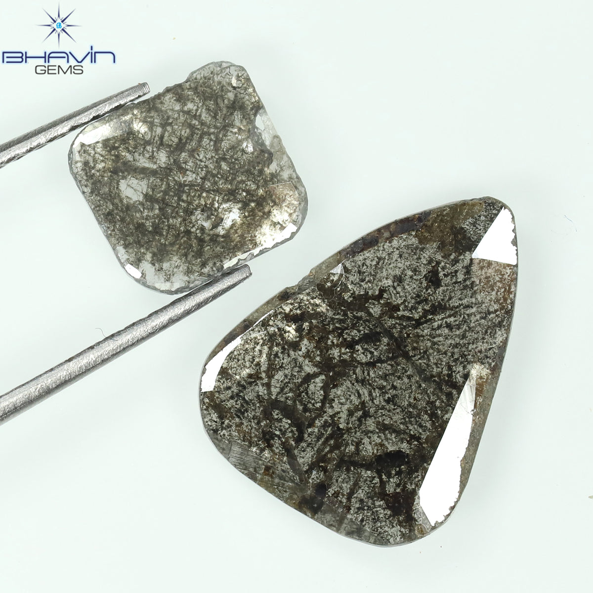 1.45 CT/2 Pcs Natural Slice Diamond Salt and Pepper Color Clarity I3 (9.51 MM)