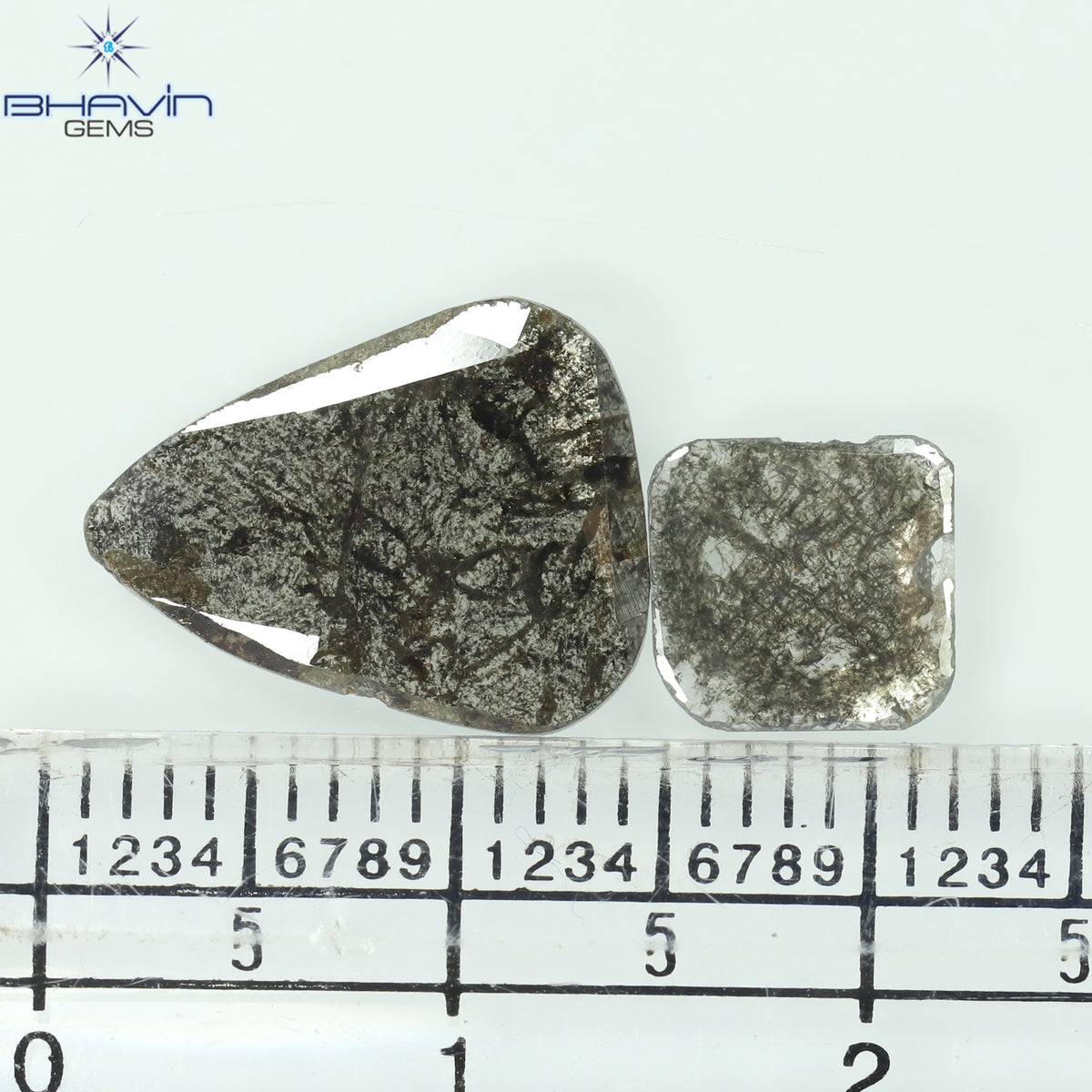 1.45 CT/2 Pcs Natural Slice Diamond Salt and Pepper Color Clarity I3 (9.51 MM)