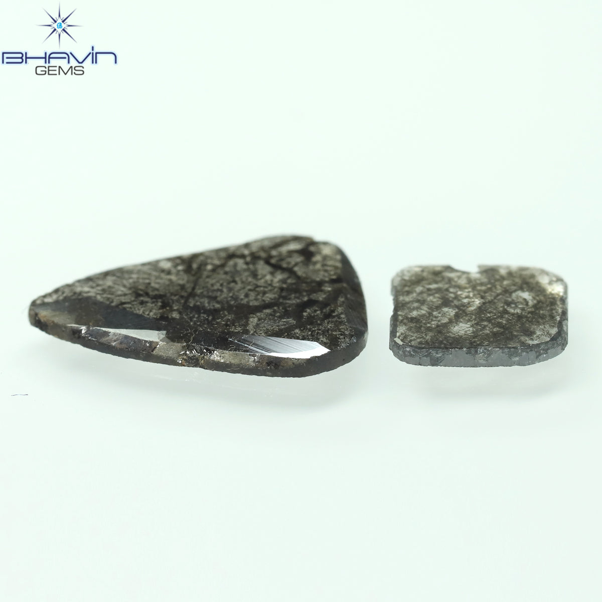 1.45 CT/2 Pcs Natural Slice Diamond Salt and Pepper Color Clarity I3 (9.51 MM)