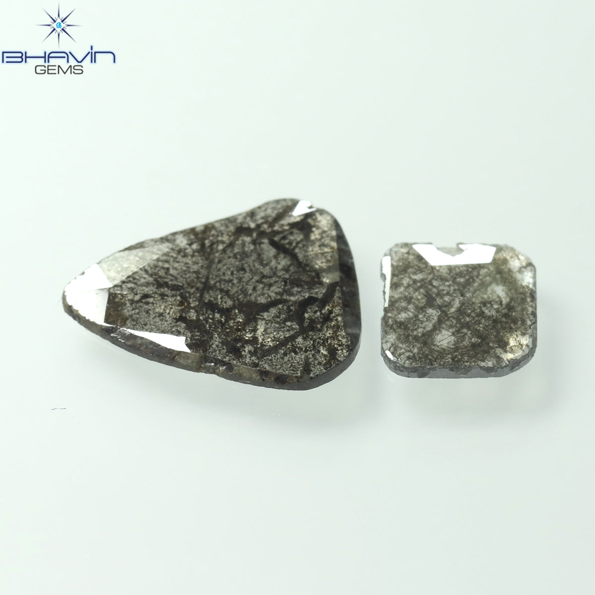 1.45 CT/2 Pcs Natural Slice Diamond Salt and Pepper Color Clarity I3 (9.51 MM)