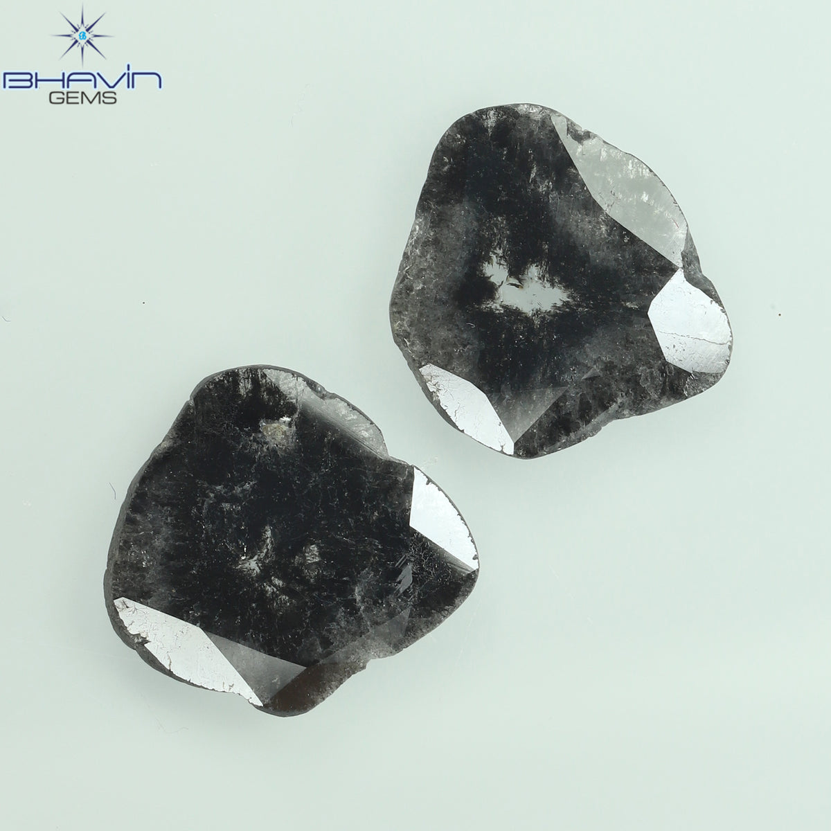 2.34 CT/2 Pcs Natural Slice Diamond Salt and Pepper Color Clarity I3 (11.86 MM)