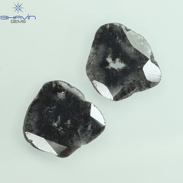 2.34 CT/2 Pcs Natural Slice Diamond Salt and Pepper Color Clarity I3 (11.86 MM)