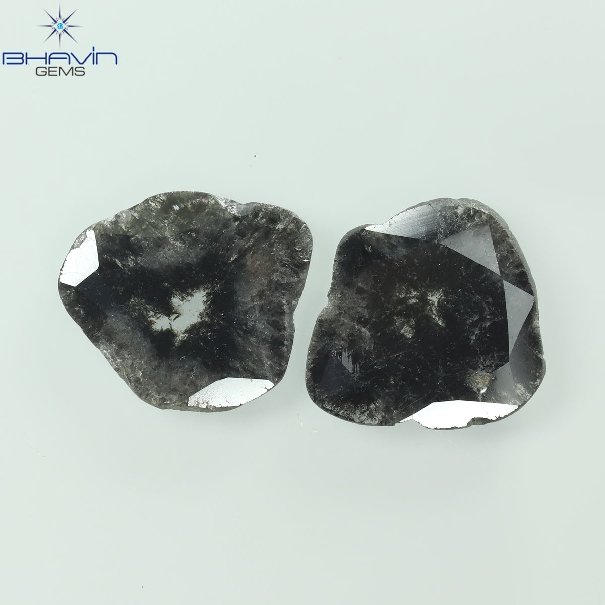 2.34 CT/2 Pcs Natural Slice Diamond Salt and Pepper Color Clarity I3 (11.86 MM)