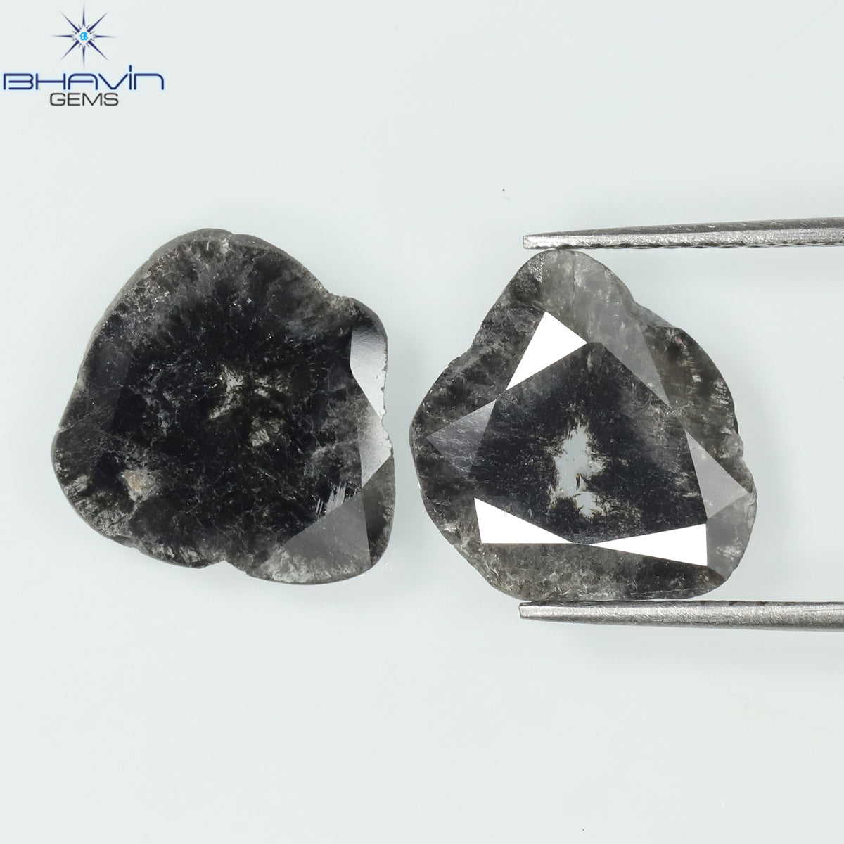 2.34 CT/2 Pcs Natural Slice Diamond Salt and Pepper Color Clarity I3 (11.86 MM)