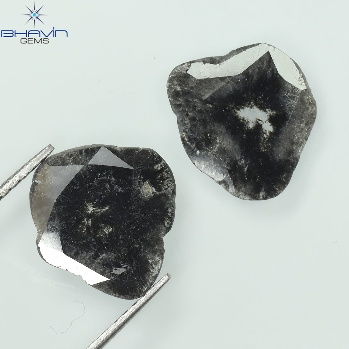2.34 CT/2 Pcs Natural Slice Diamond Salt and Pepper Color Clarity I3 (11.86 MM)