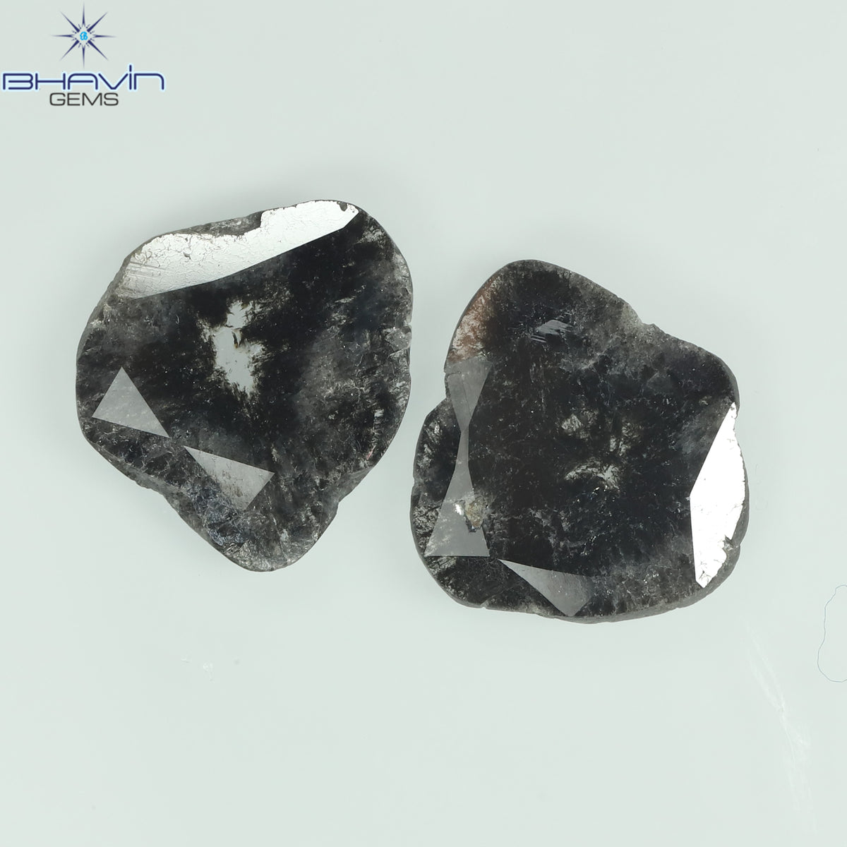 2.34 CT/2 Pcs Natural Slice Diamond Salt and Pepper Color Clarity I3 (11.86 MM)