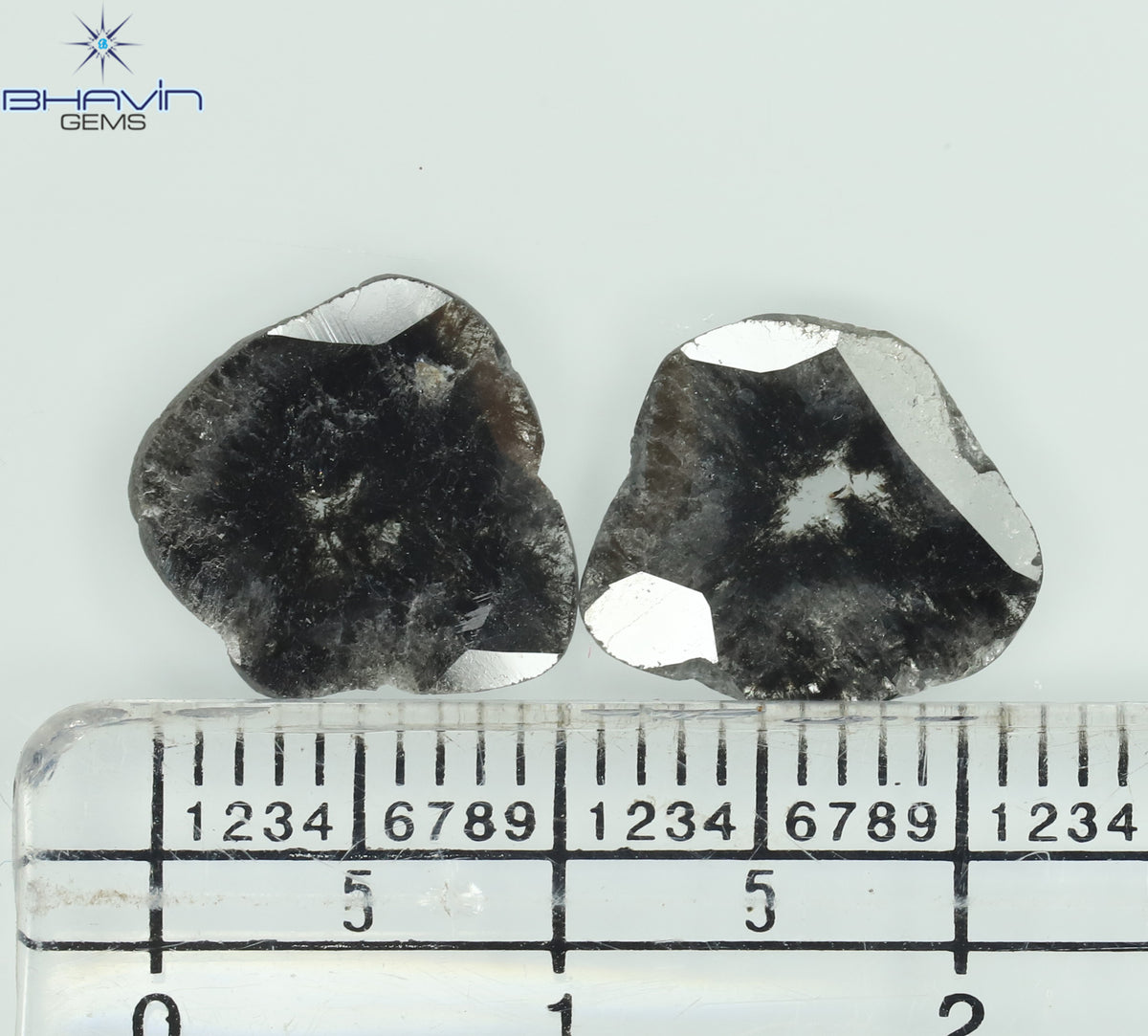 2.34 CT/2 Pcs Natural Slice Diamond Salt and Pepper Color Clarity I3 (11.86 MM)