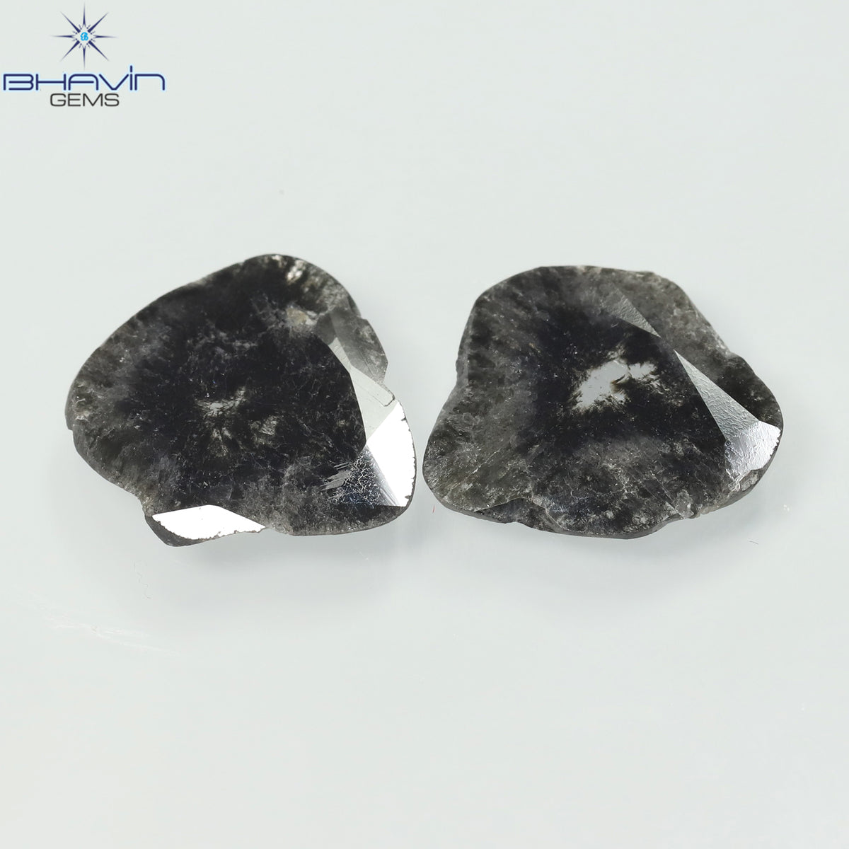 2.34 CT/2 Pcs Natural Slice Diamond Salt and Pepper Color Clarity I3 (11.86 MM)