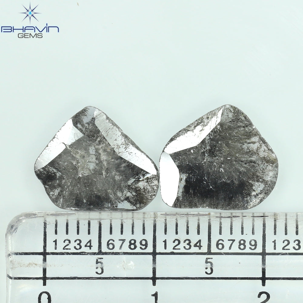 2.06 CT/2 ピース スライス形状 天然ダイヤモンド ソルト アンド ペッパー カラー I3 クラリティ (10.54 MM)