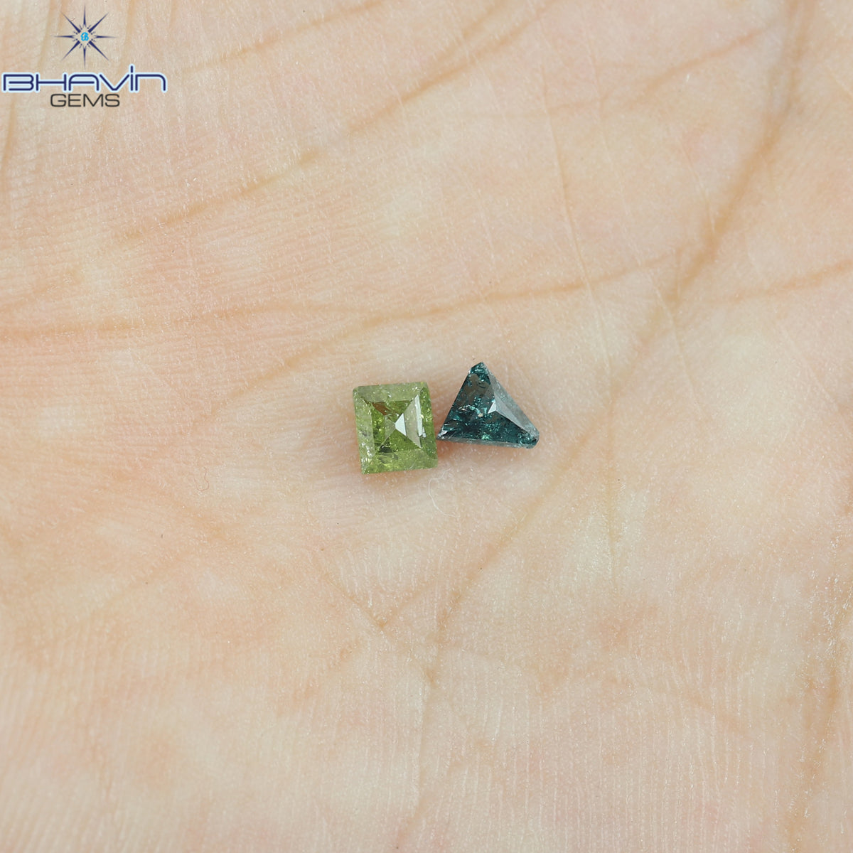 0.47 CT/2 Pcs Natural Square-Triangle Diamond Enhanced Green-Blue Color Clarity I3 (4.06 MM)