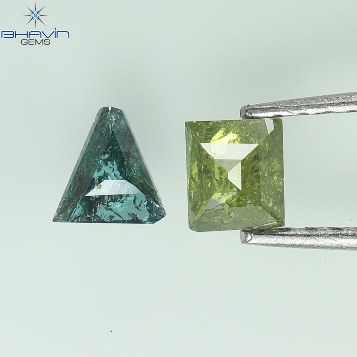 0.47 CT/2 Pcs Natural Square-Triangle Diamond Enhanced Green-Blue Color Clarity I3 (4.06 MM)