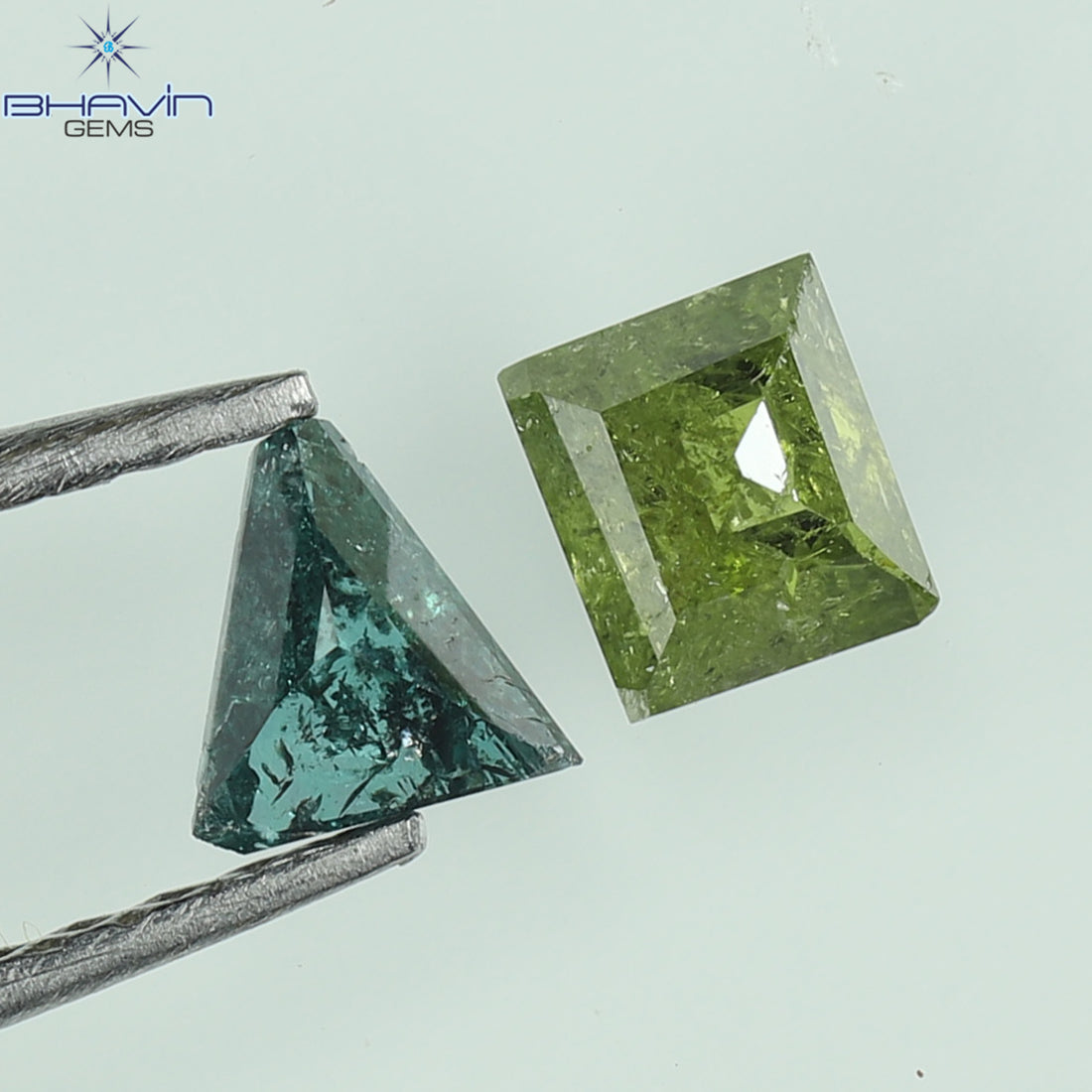0.47 CT/2 Pcs Natural Square-Triangle Diamond Enhanced Green-Blue Color Clarity I3 (4.06 MM)